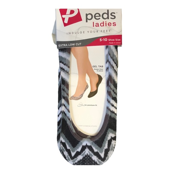 2pairs Peds ladies gel tab extra low cut‎ gray zigzag socks foot shoe liners new - Picture 9 of 10